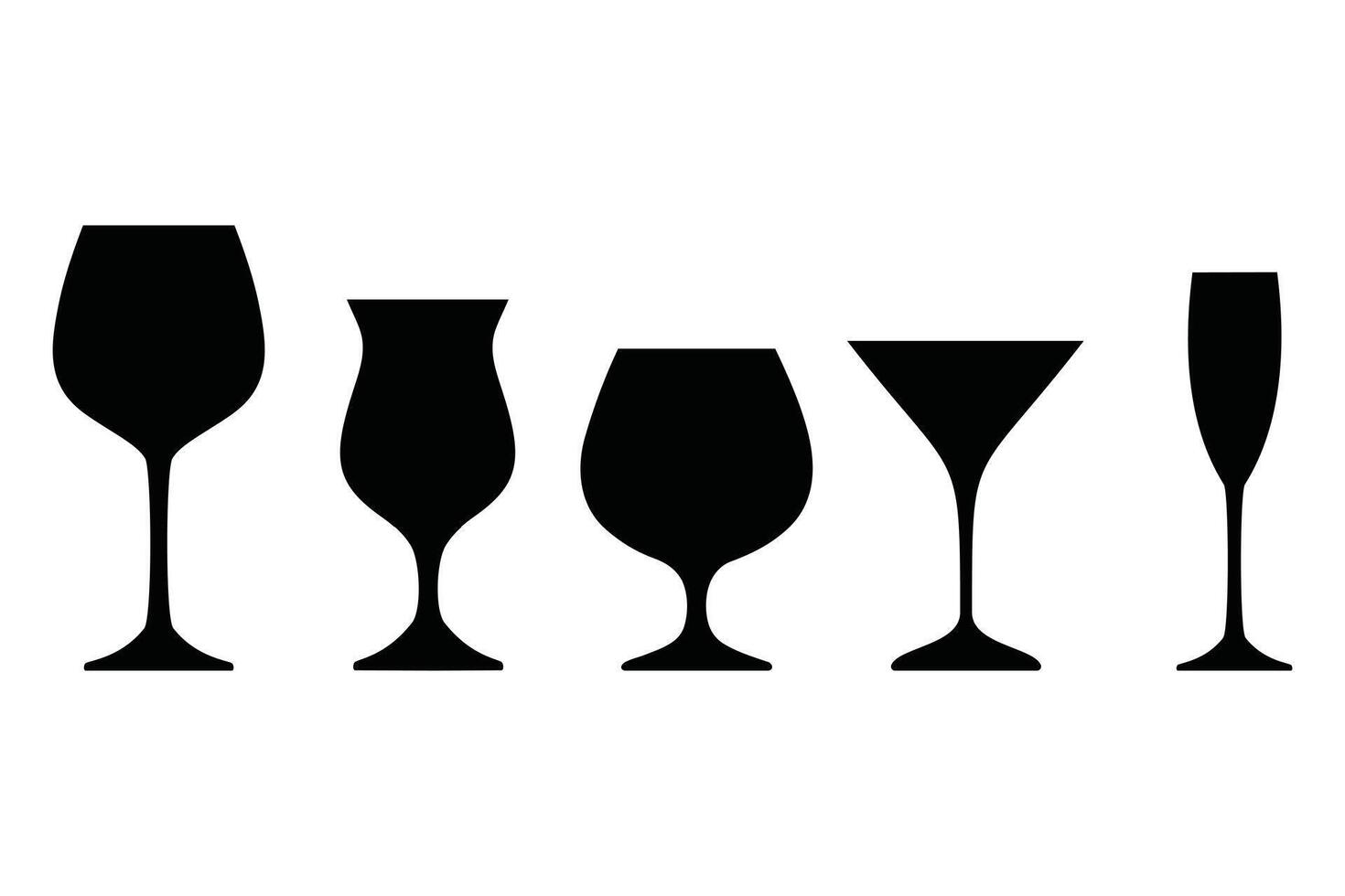 Set of Alcohol Glass Silhouettes Wine Cocktail Glass Icons Collection vector