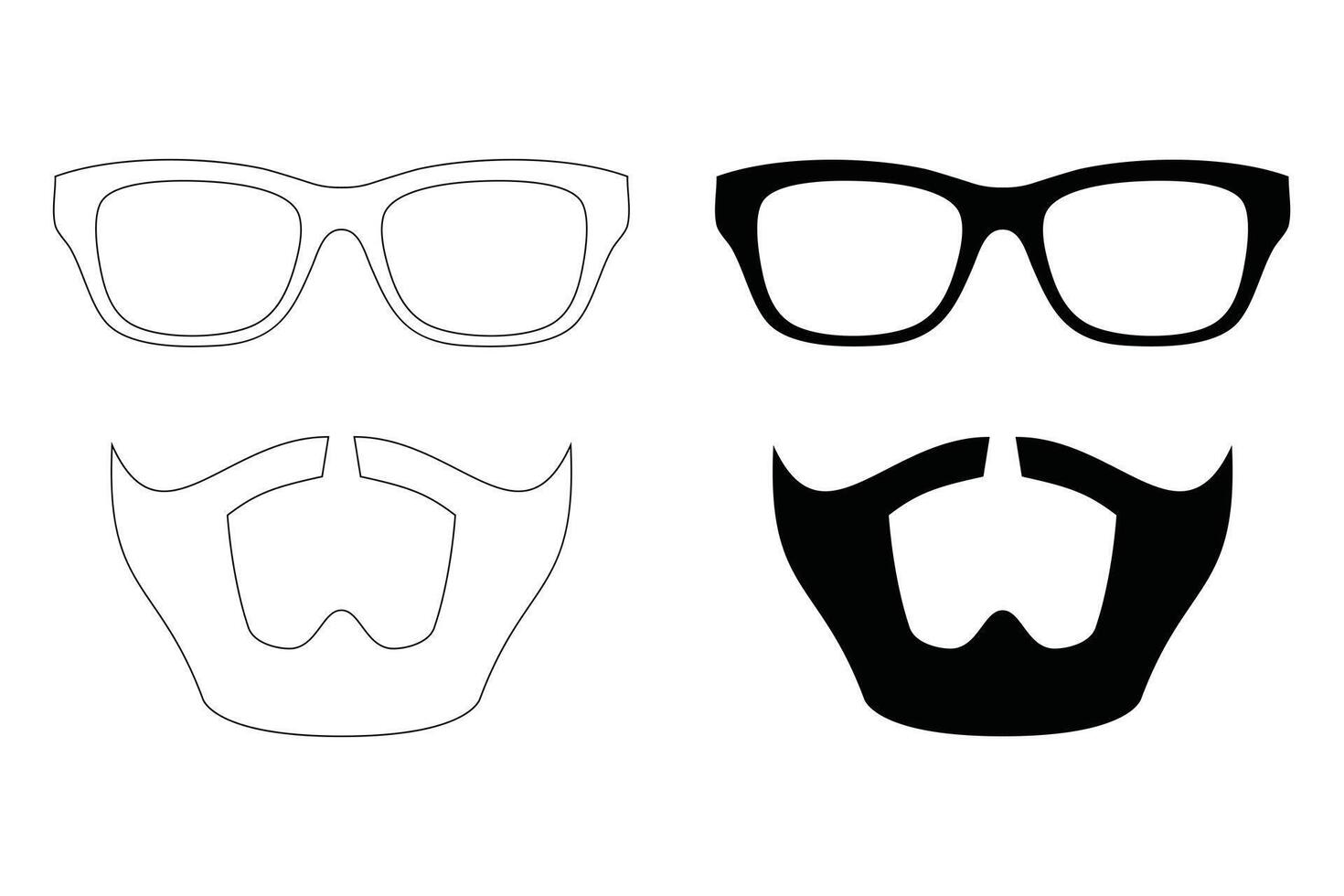 Mustache and Glasses Sign Line Icon Set. Black Silhouettes Icon Flat. vector