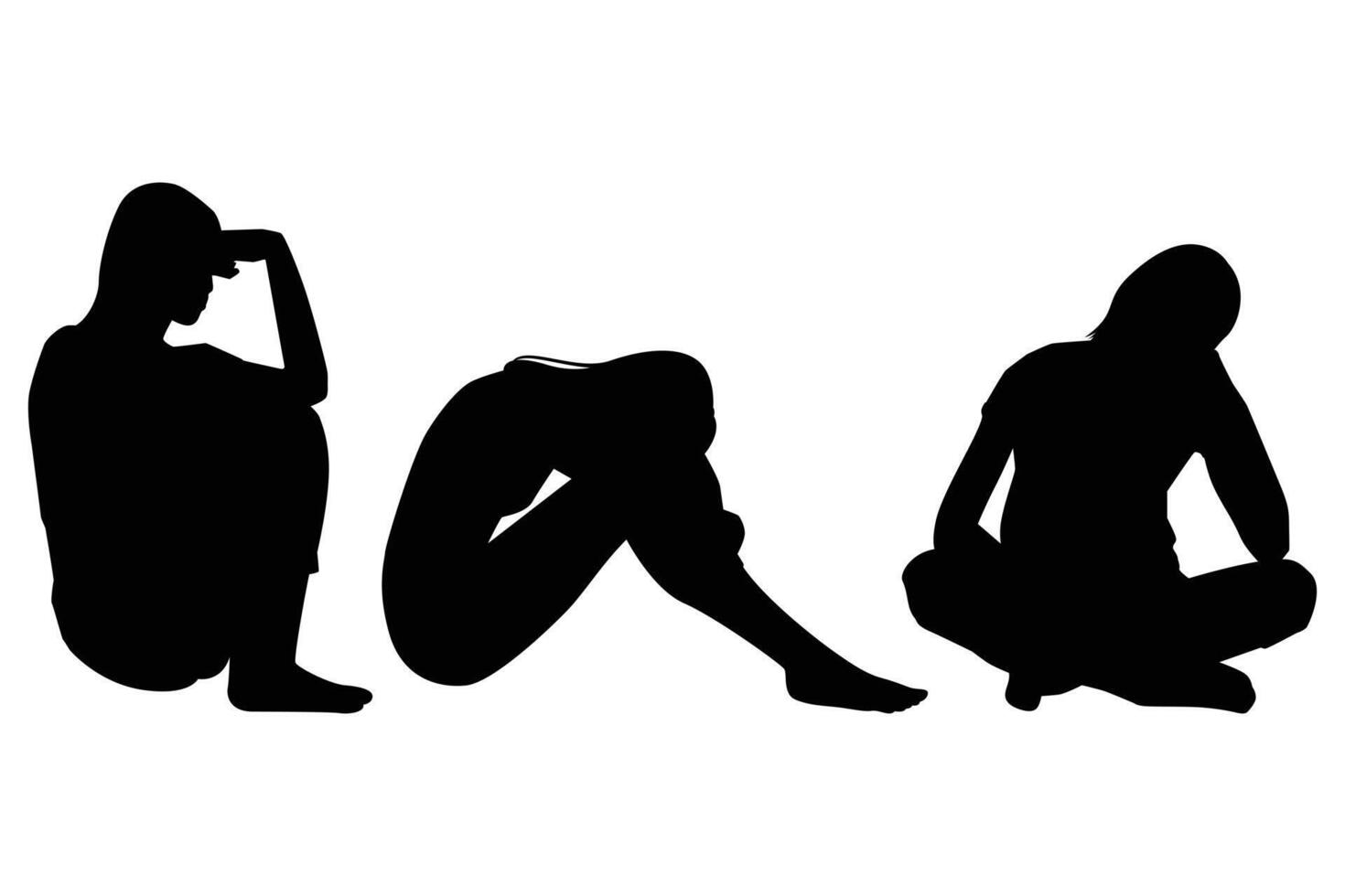 Men in Despair Silhouette Set Depressed and Worried Man Sitting on Chair Icon on White Background vector