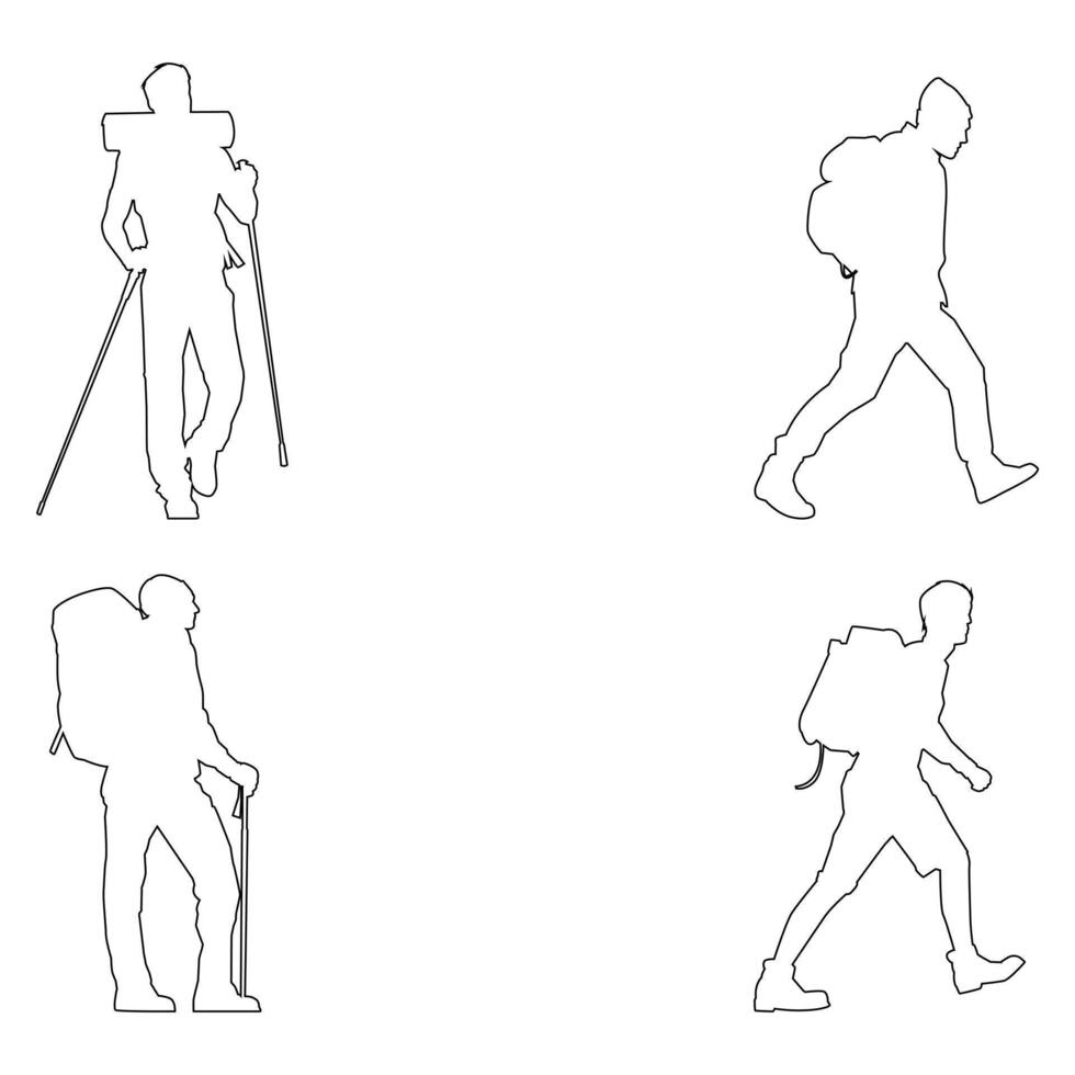 Adventure Hiker outline Set Collection of Climbers and Trekkers vector