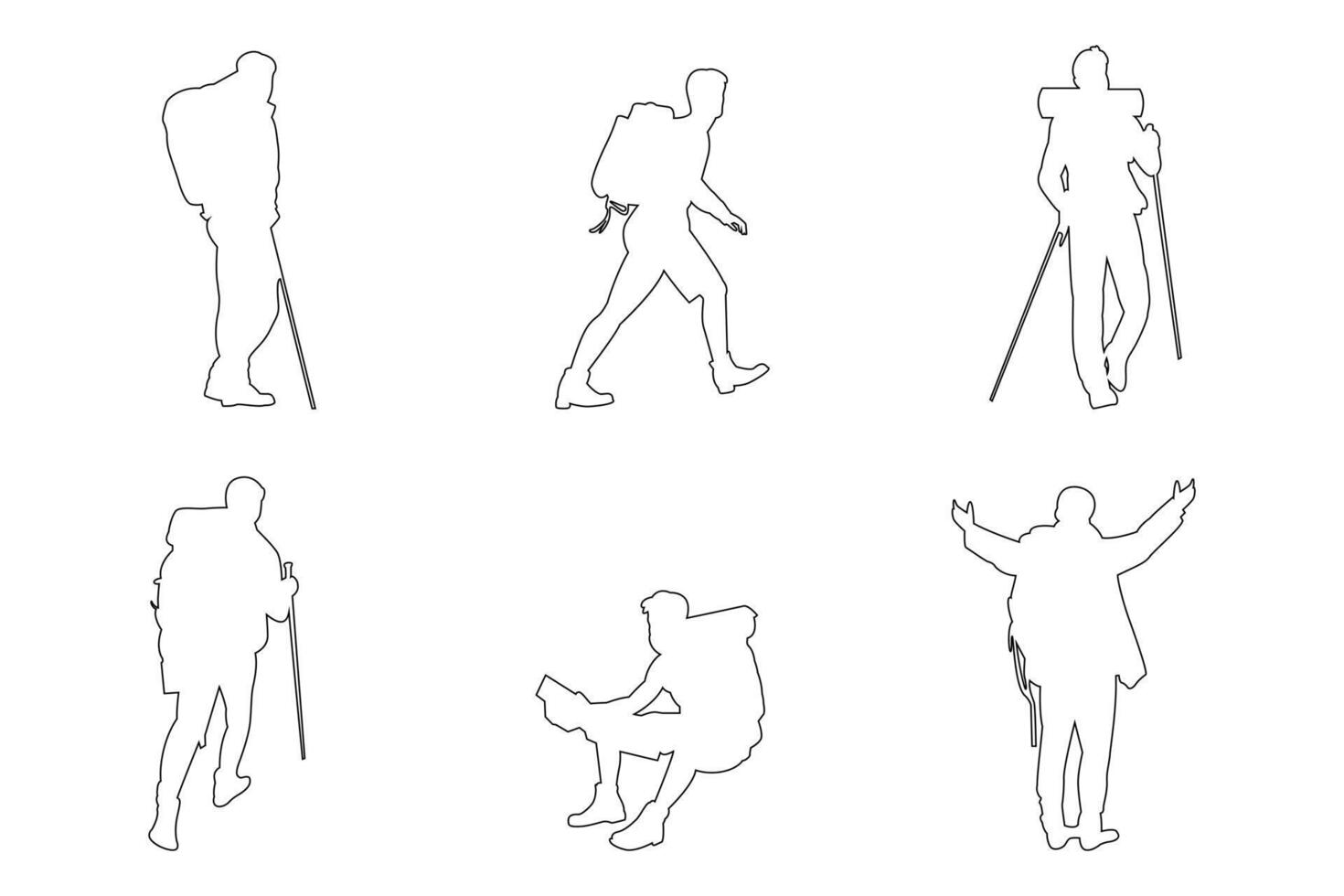 Hiking and Climbing outline Set Collection of Outdoor Explorers vector