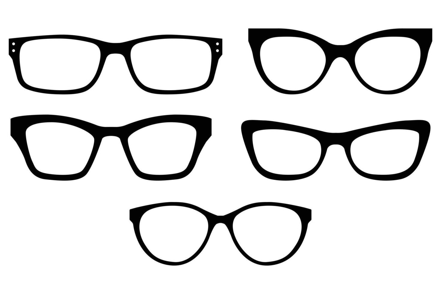 Stylish Eyewear Silhouette Set Featuring Sunglasses and Glasses for Men and Women in Various Shapes and Frame Styles Illustration vector