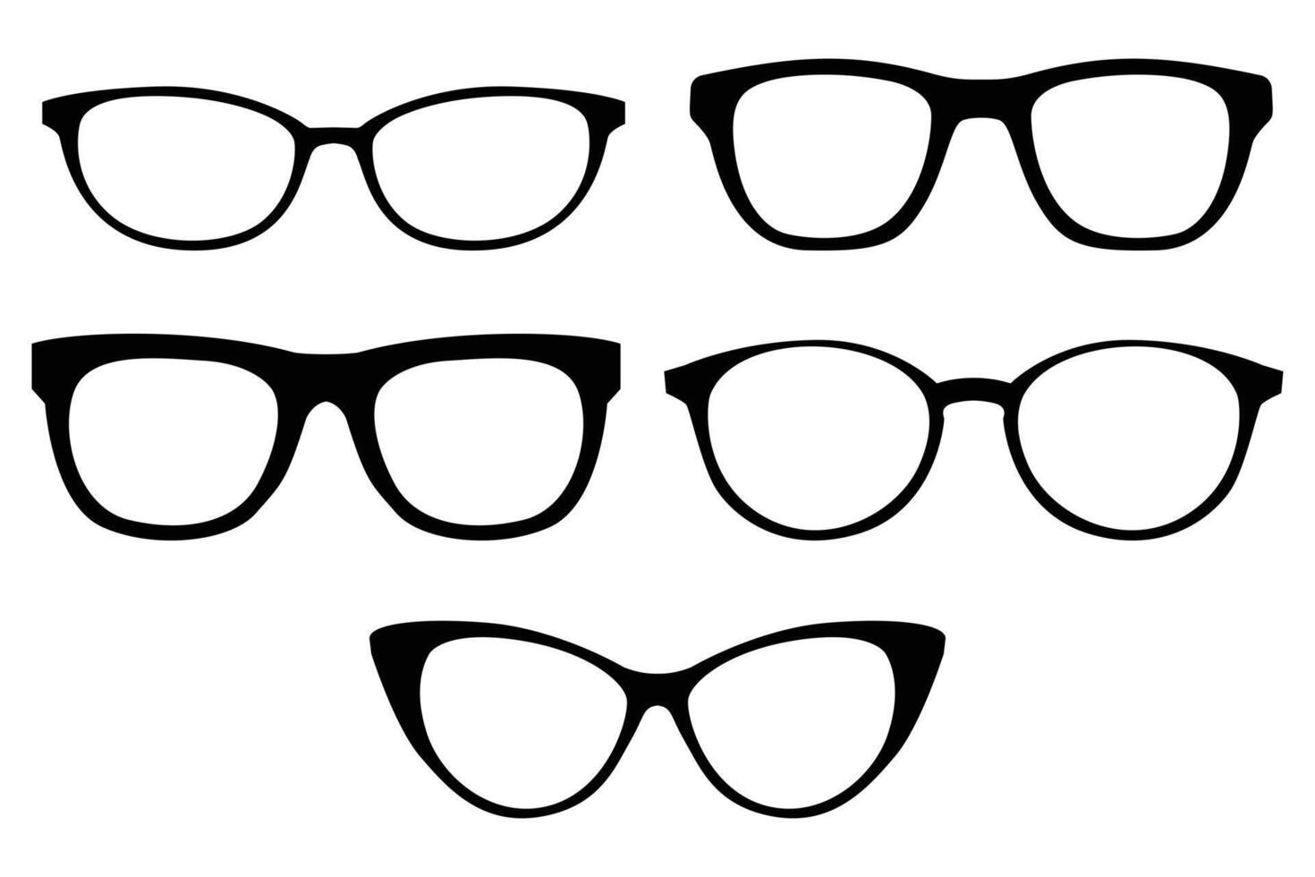 Fashion Sunglasses Silhouettes Set Cartoon Style Icons on White Background vector