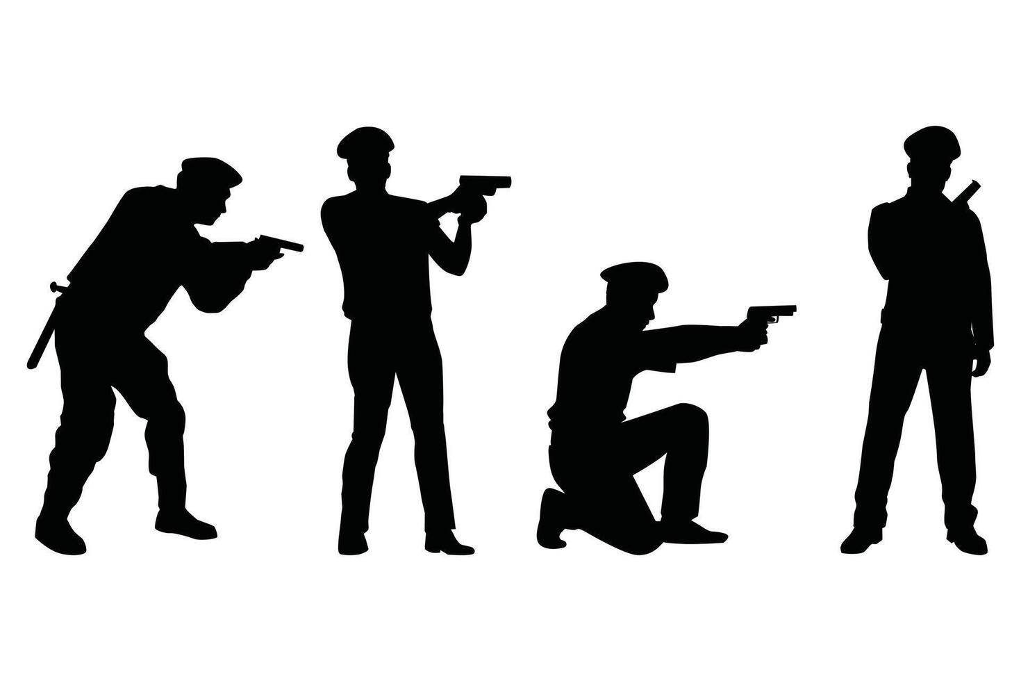 Black Silhouette Set of Police Officers with Rods Illustration on White Background vector