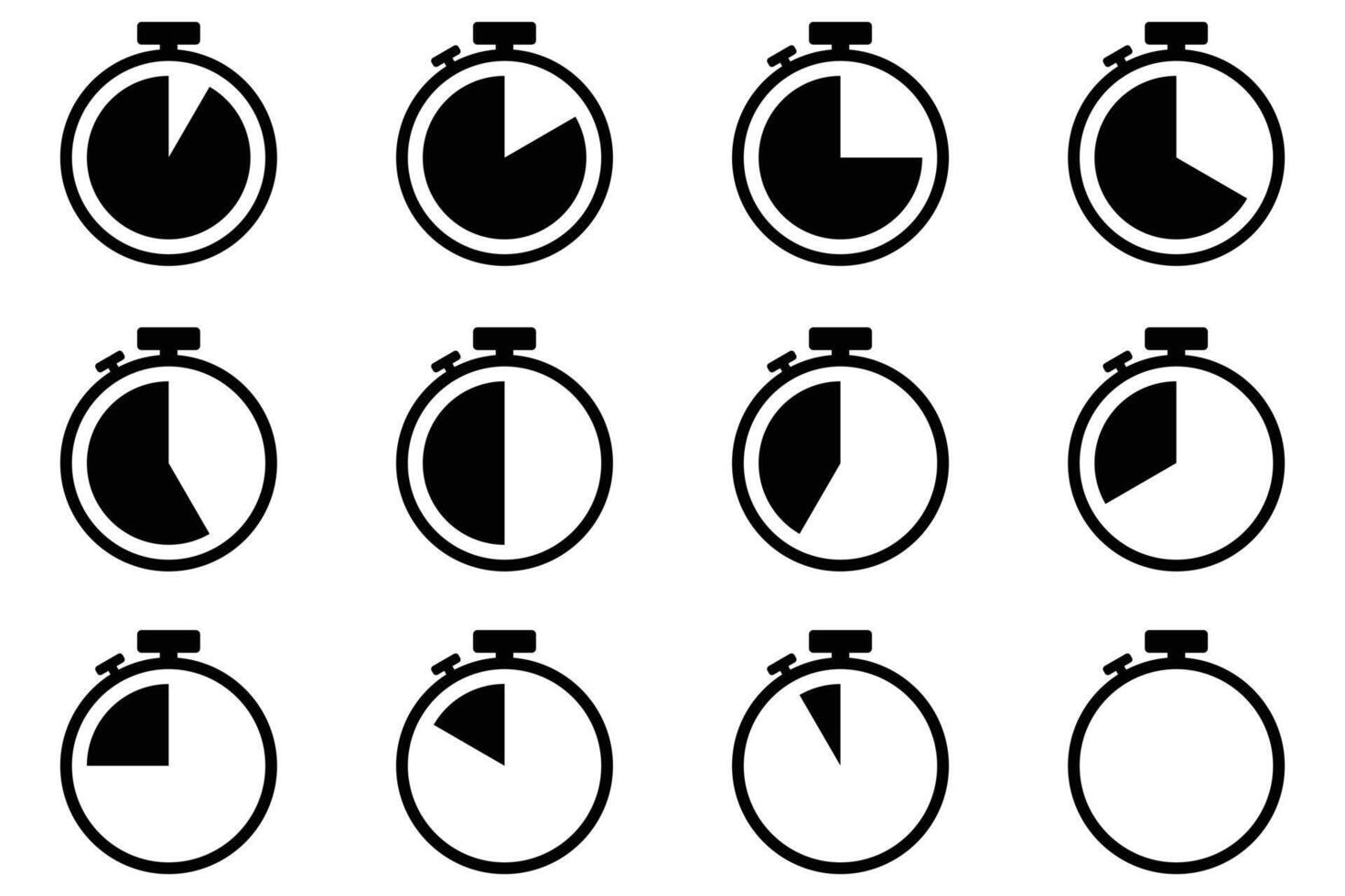 Comprehensive Set of Timer Icons Presented on a White Background Illustration in Modern Flat Design Style for Web and App Interface Concepts vector