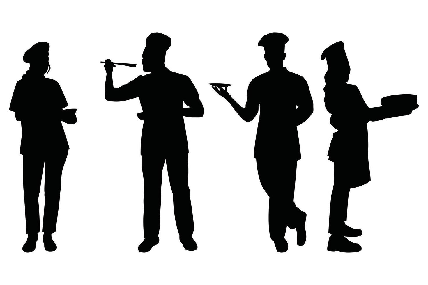 Restaurant Staff Silhouette Set Waiters Waitresses Chefs and Kitchen Team Icons vector