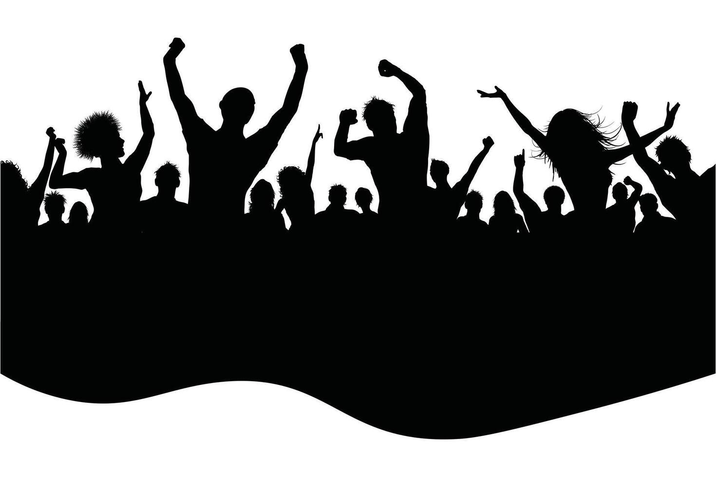 Cheerful Party Crowd Silhouette. Applause, Dancing at Disco, and Concert vector