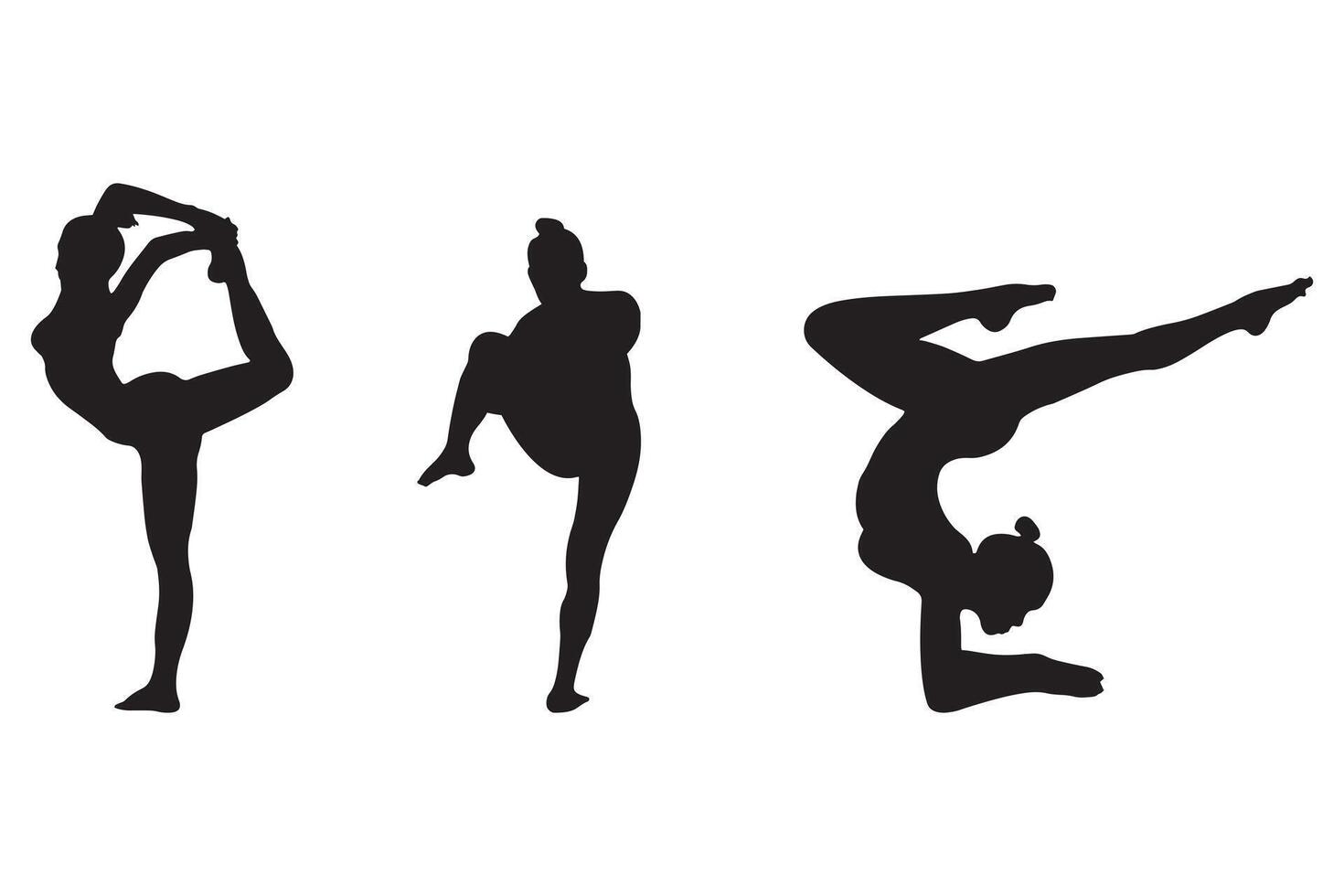 Black Silhouettes of Young Women in Motion, Posing in Different Postures. vector