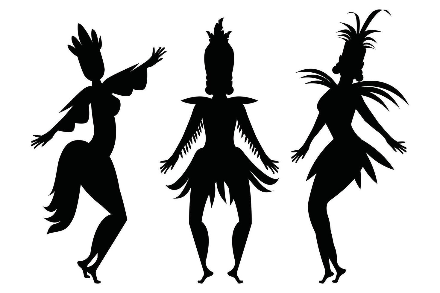 Brazilian Carnival Samba Dancer Silhouette set Collection of Women in Decorative Pearl Costumes Illustration vector