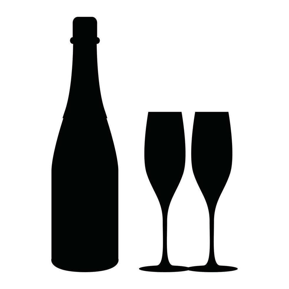 Classic Wine Bottle and Glasses Silhouette in Black and White vector