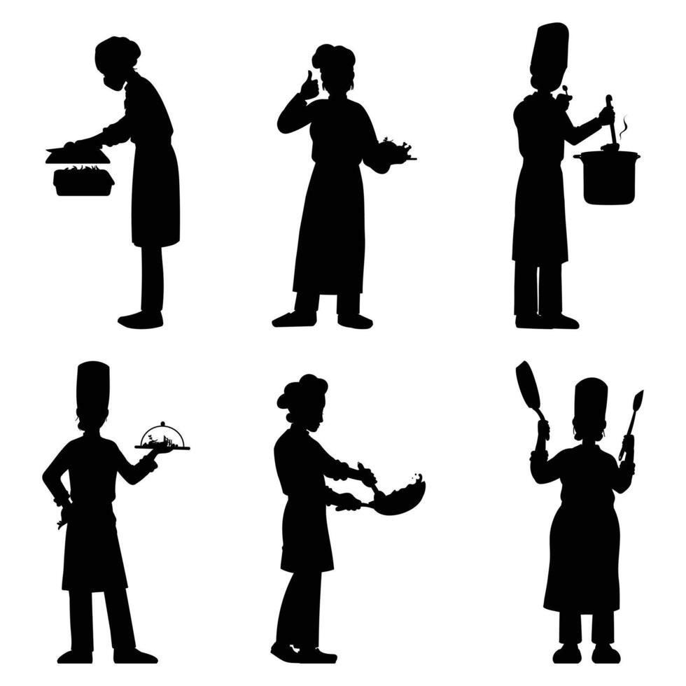 Restaurant Staff Silhouettes Set Waiters Waitresses Chefs and Kitchen Crew Icons vector