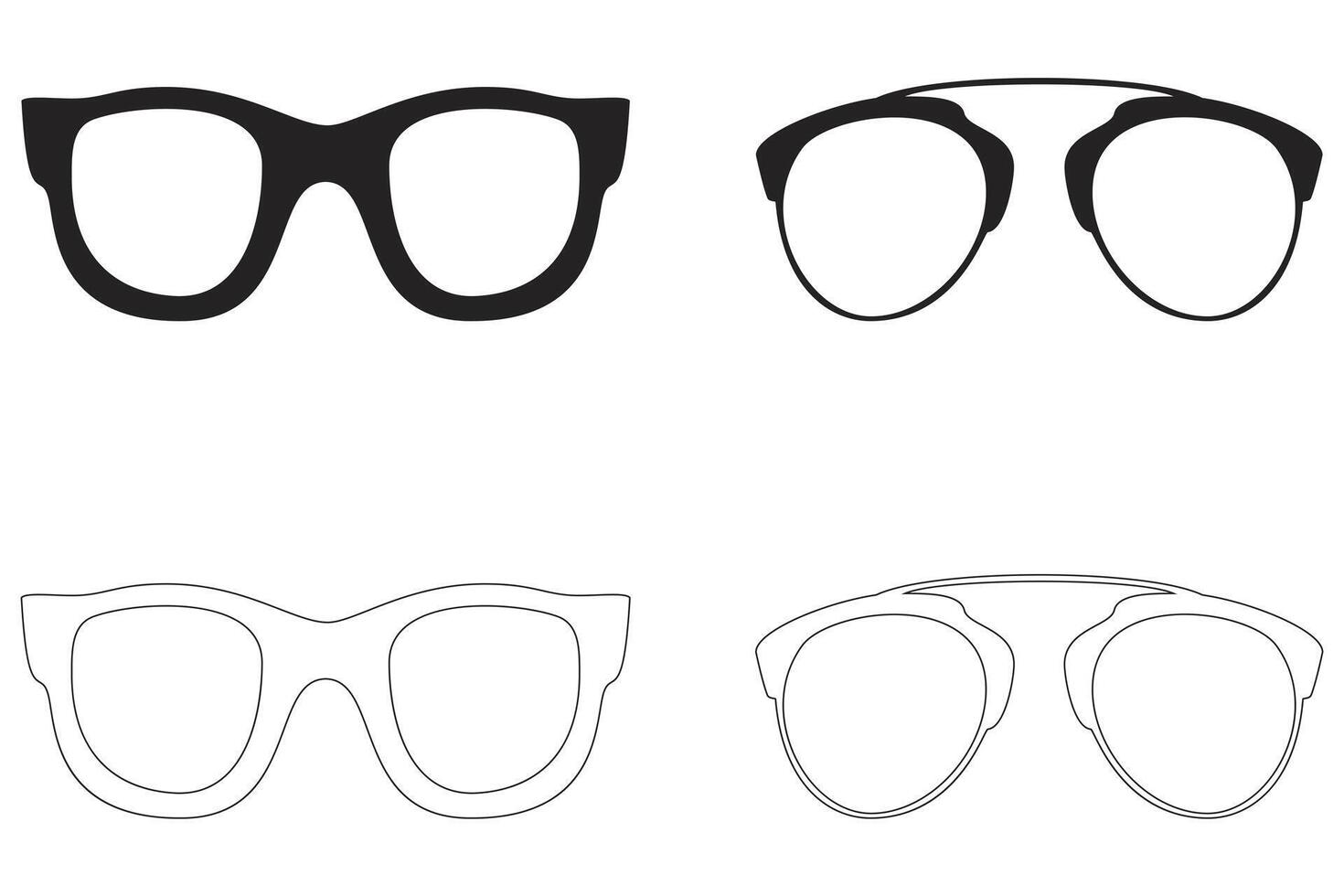 Set of Fashion Glasses Frames in Silhouette and Outline Isolated on White vector