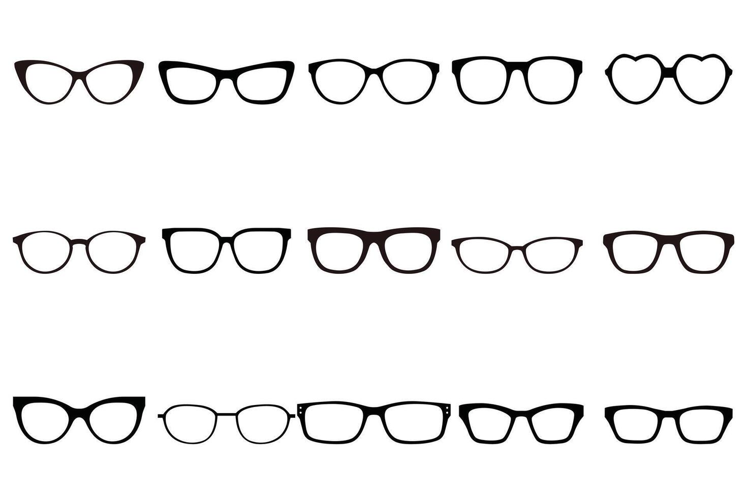 Trendy Black Frame Glasses Silhouette Set with Stylish Lens Shapes and Sunglass Accessories Illustration vector