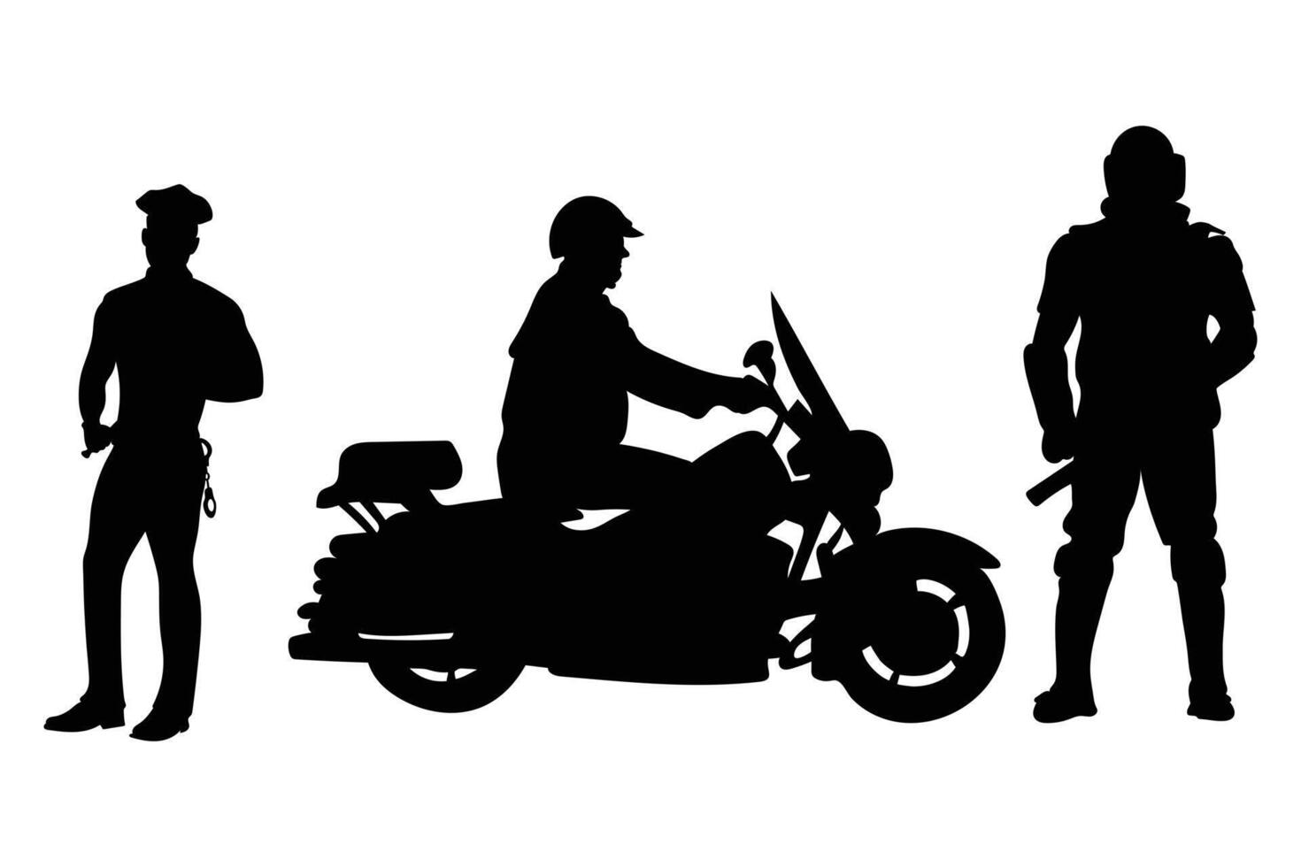 Police man Silhouette Set Officer Poses on White Background vector