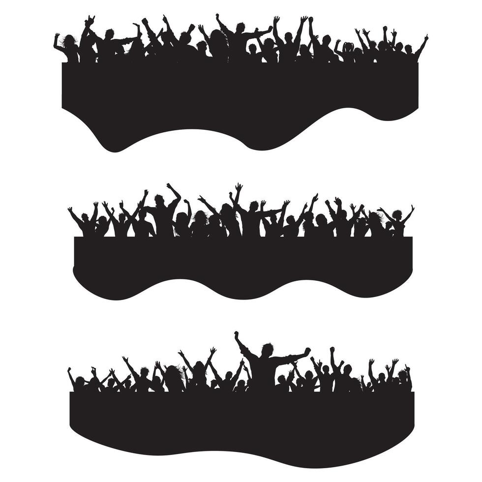 Set of Three Different Party Crowd Silhouettes Collection vector