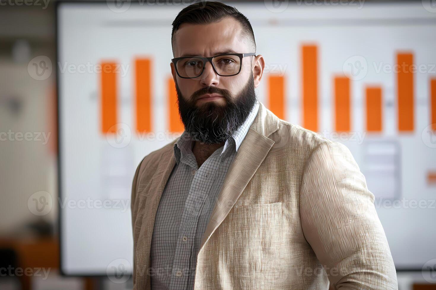 Businessman presenting growth data on a whiteboard during a presentation photo