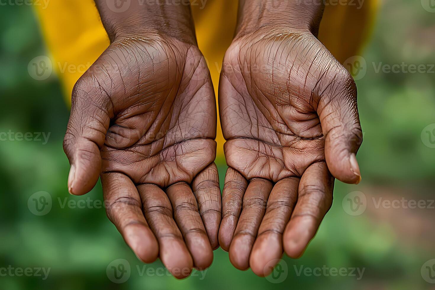 Farmer showing empty hands in need of help photo