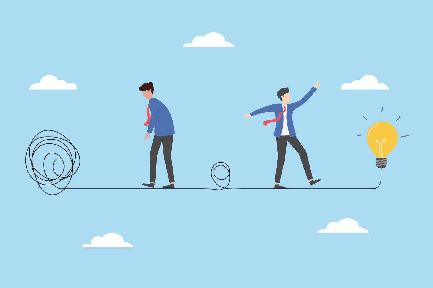 Businessman Walking from Confusion to Success, Concept of Problem Solving and Finding Idea, Flat Illustration in Minimalist Style vector