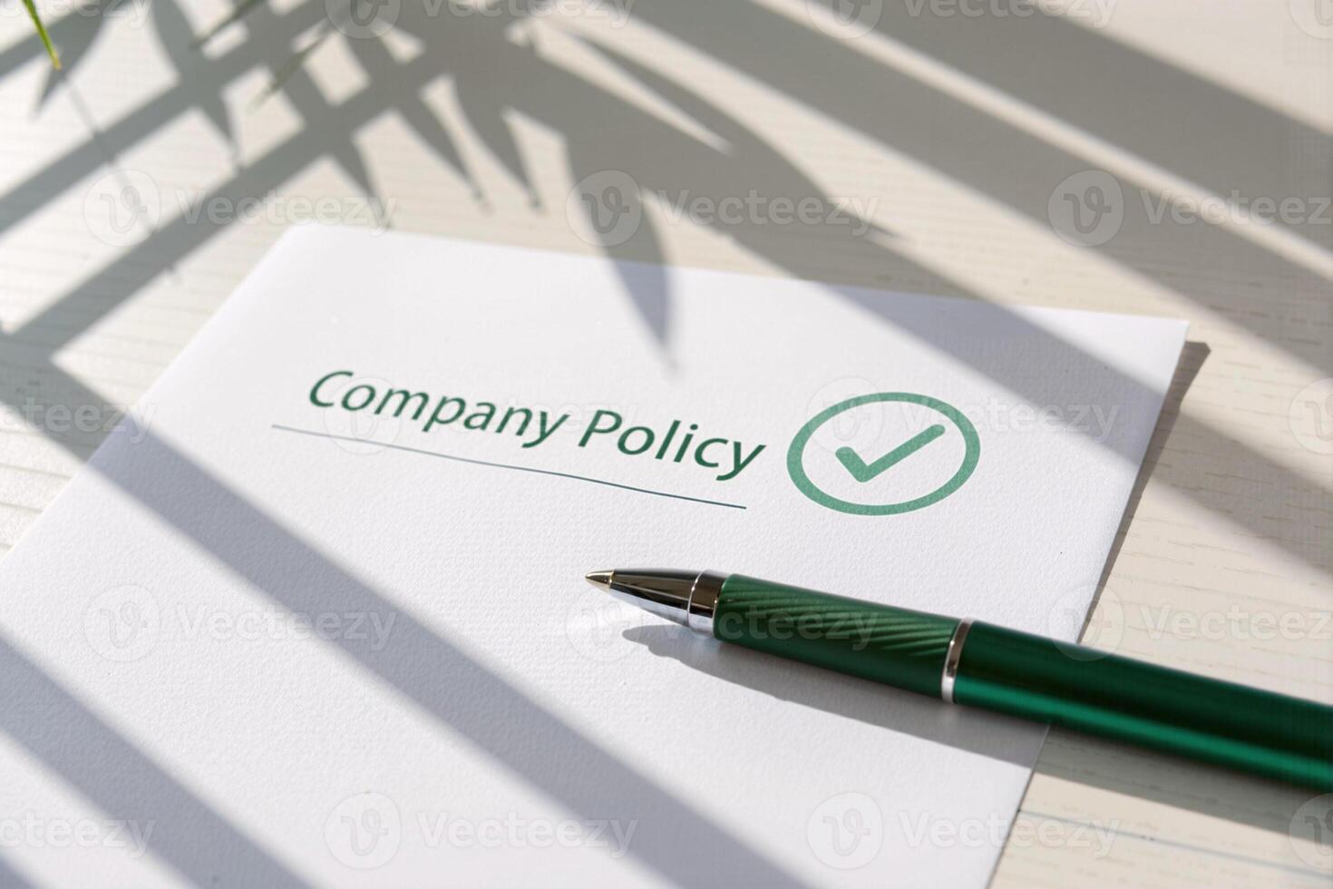 Company policy compliance with approved check mark and pen photo