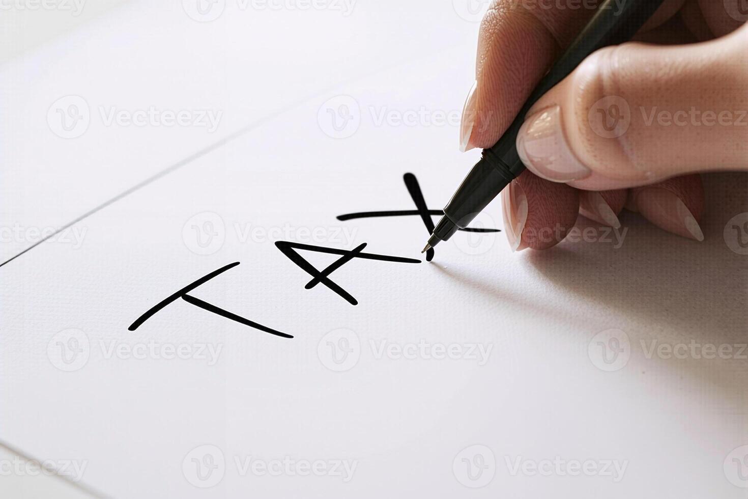 Accountant writing tax on white paper with black pen photo