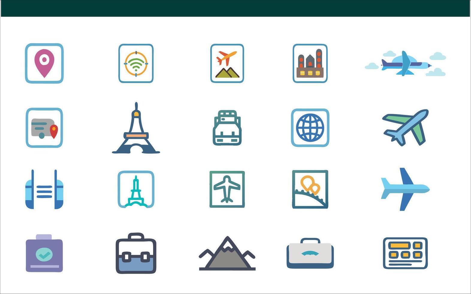 Flat Travel Icons Collection Airport,Navigation,Suitcase,and Adventure Symbols. vector