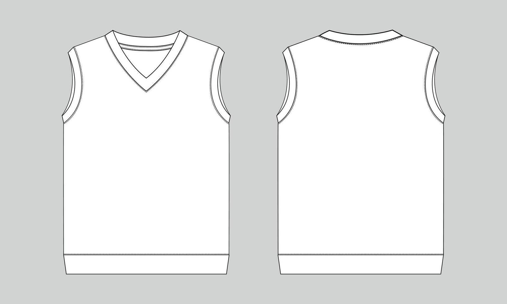 V neck Tank tops vest technical drawing fashion flat sketch template front and back views vector
