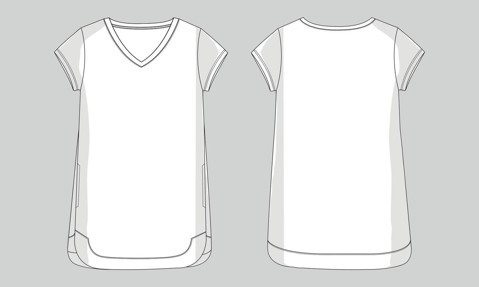 A white dress with a v - neckline and side seam vector