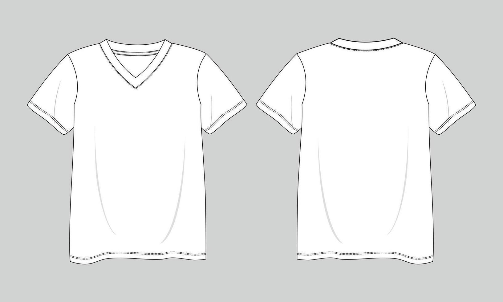 V neck t shirt template front and back isolated on grey background vector