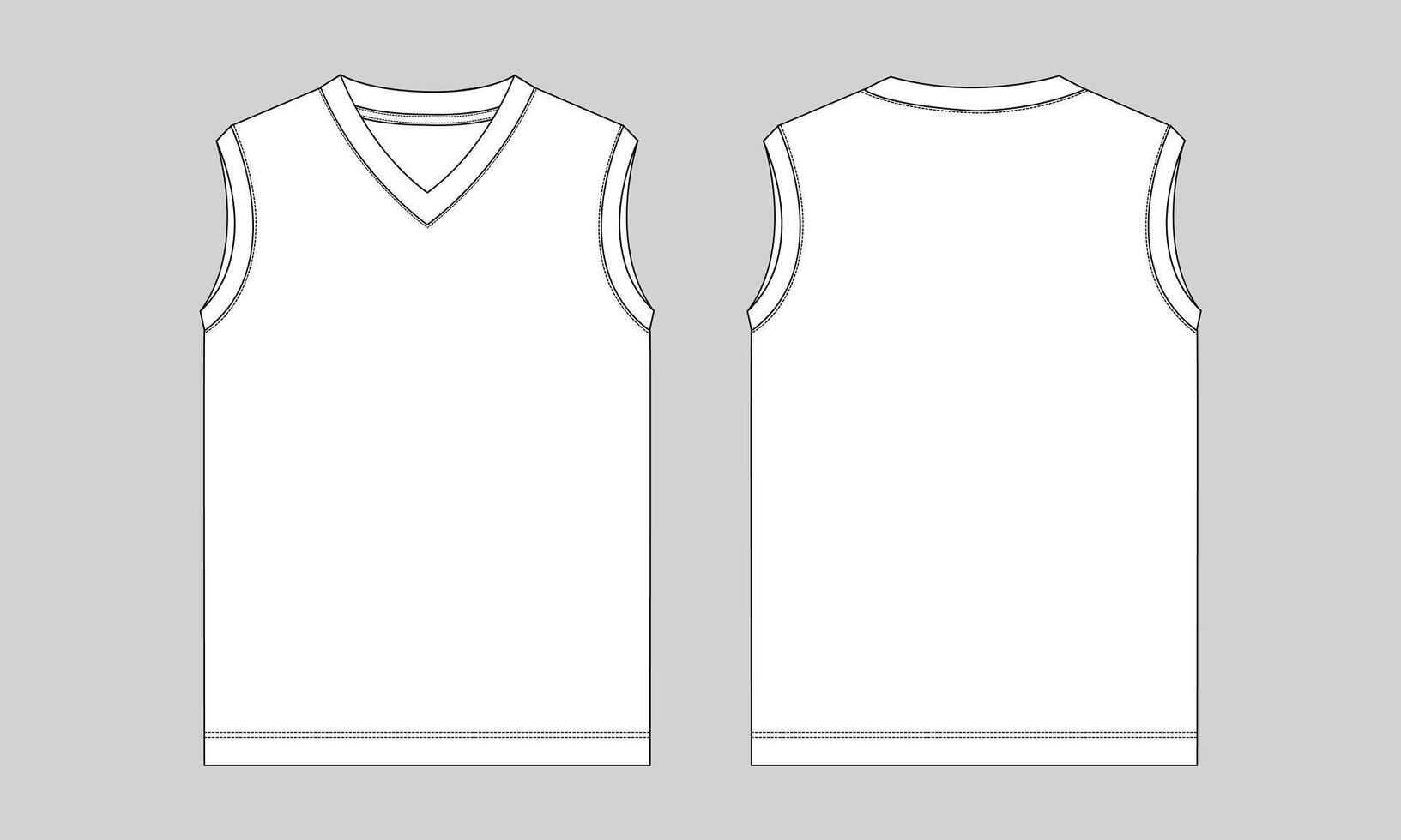 V neck tank tops technical drawing fashion flat sketch template front and back vector