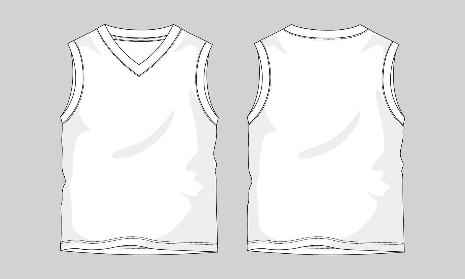 V neck tank tops technical drawing fashion flat sketch template front and back views vector