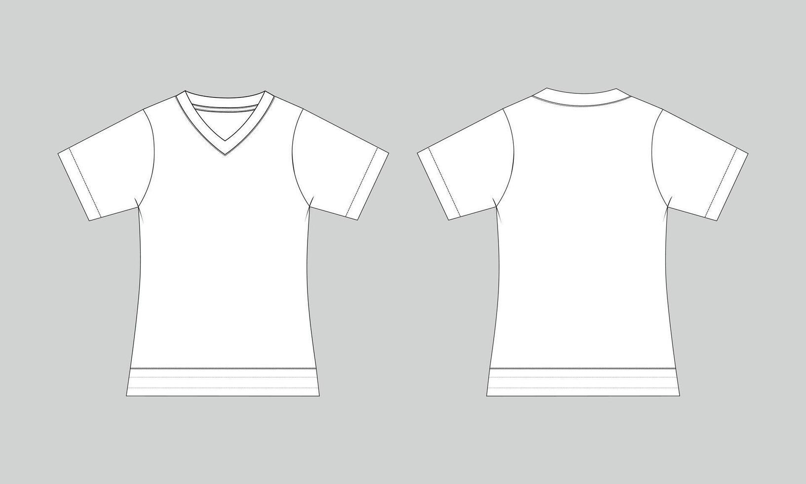 V neck vest technical drawing fashion flat sketch template front and back views vector