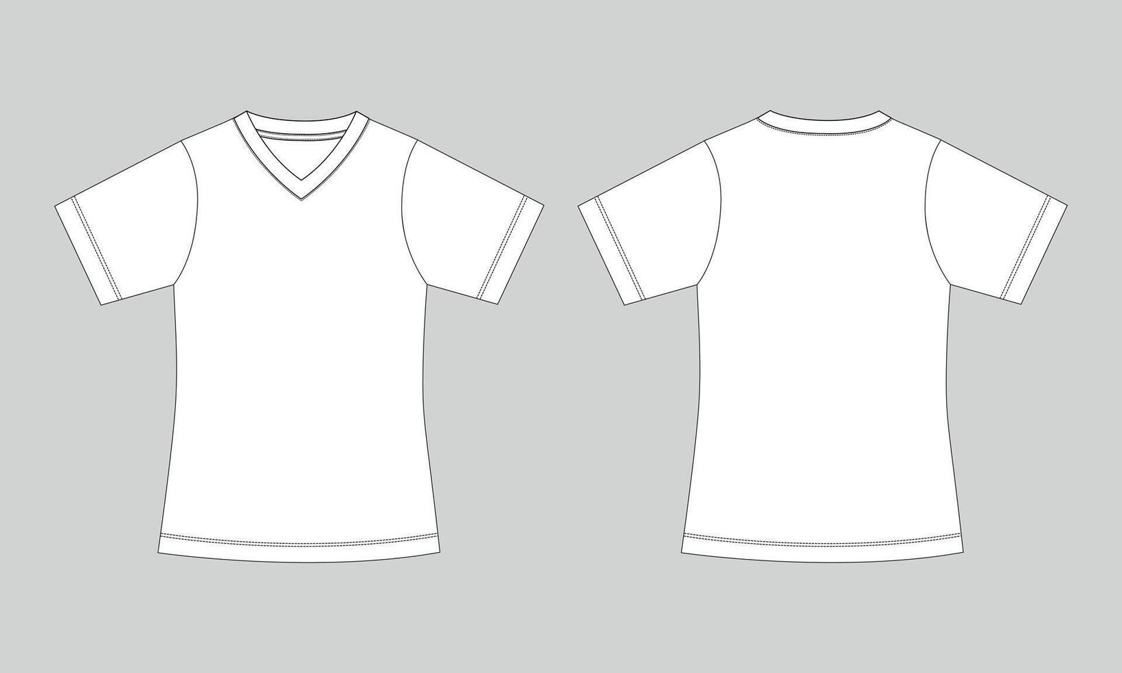 V neck t shirt Technical drawing fashion flat sketch template vector