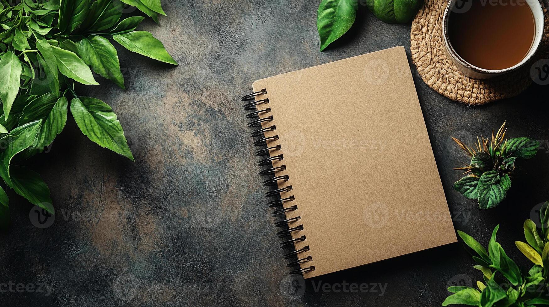 Nice Kraft Notebook Flat Lay on Desk photo