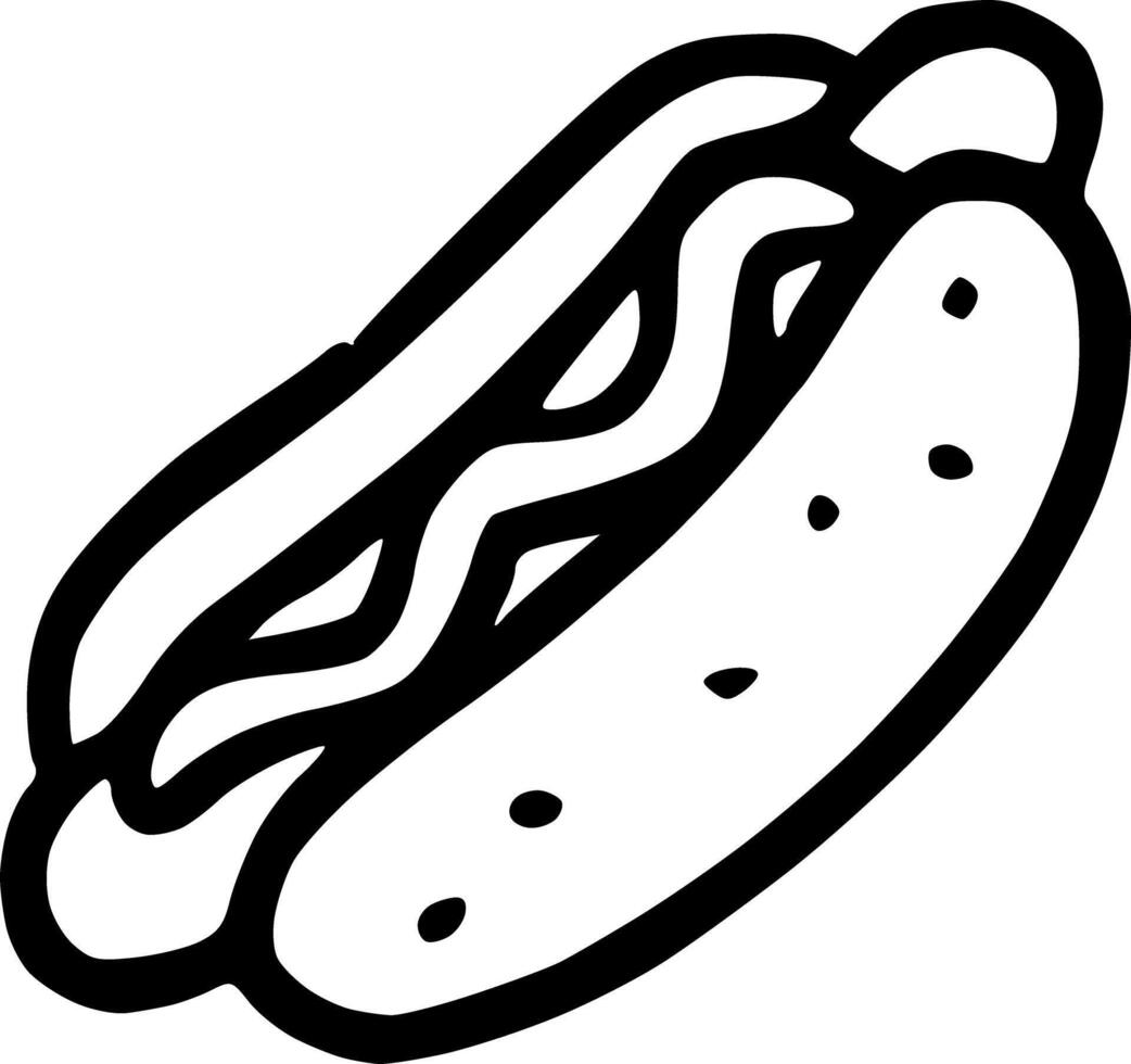 A hot dog is shown in a black and white drawing vector