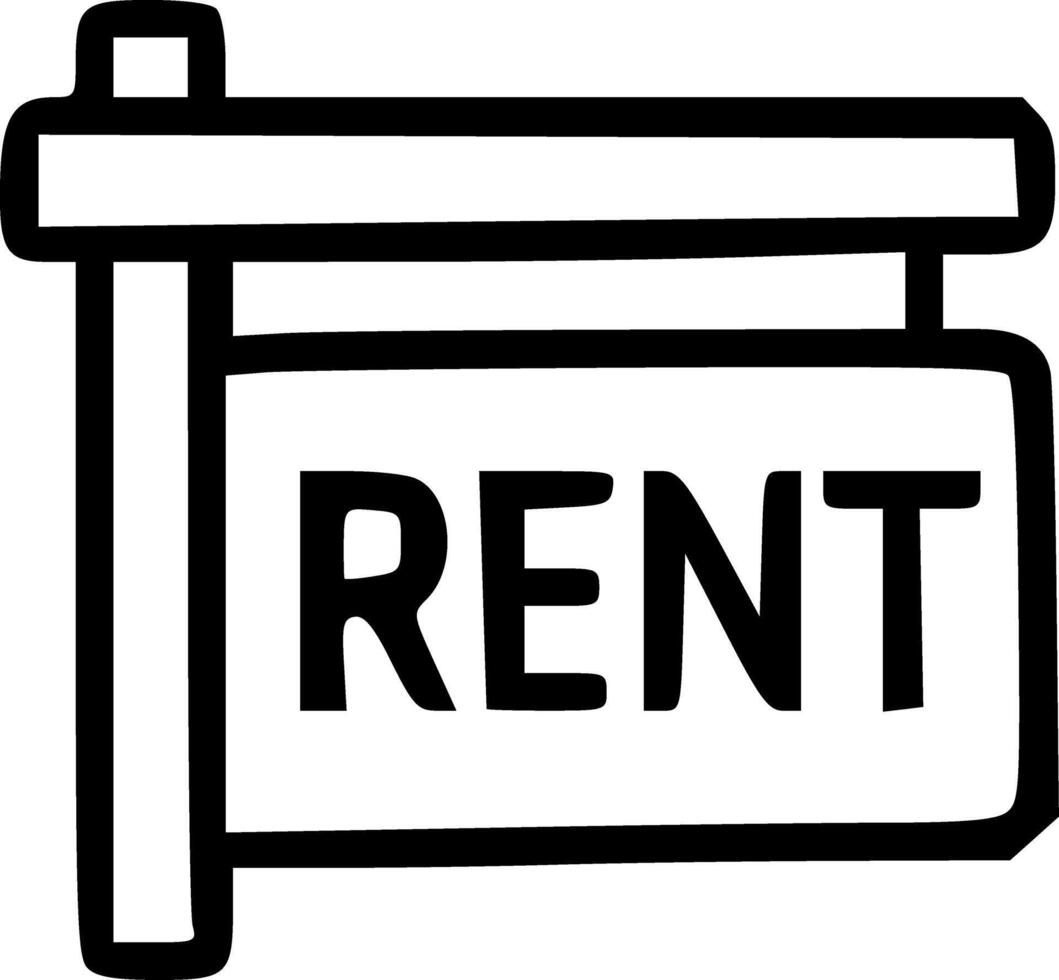 A black and white drawing of a sign that says rent vector