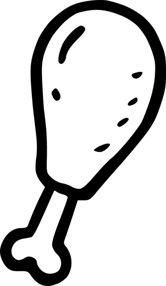 A chicken leg is drawn in black and white vector
