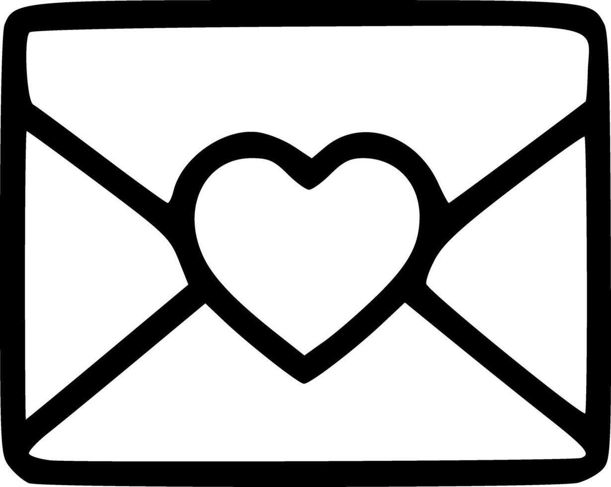 A black and white image of an envelope with a heart inside vector
