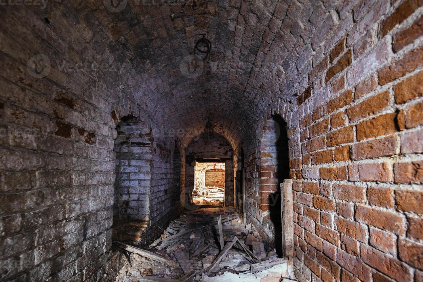 Red brick underground historical tunnel photo
