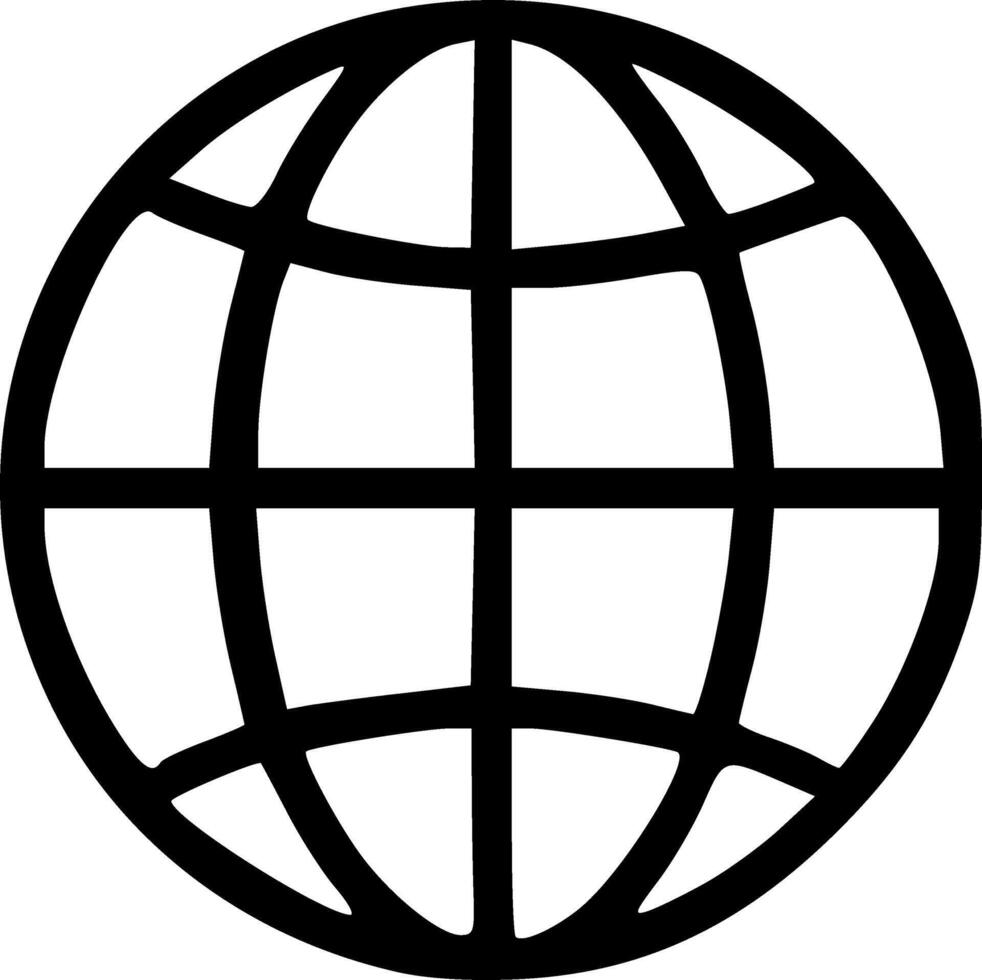 A black and white globe with a grid on it vector