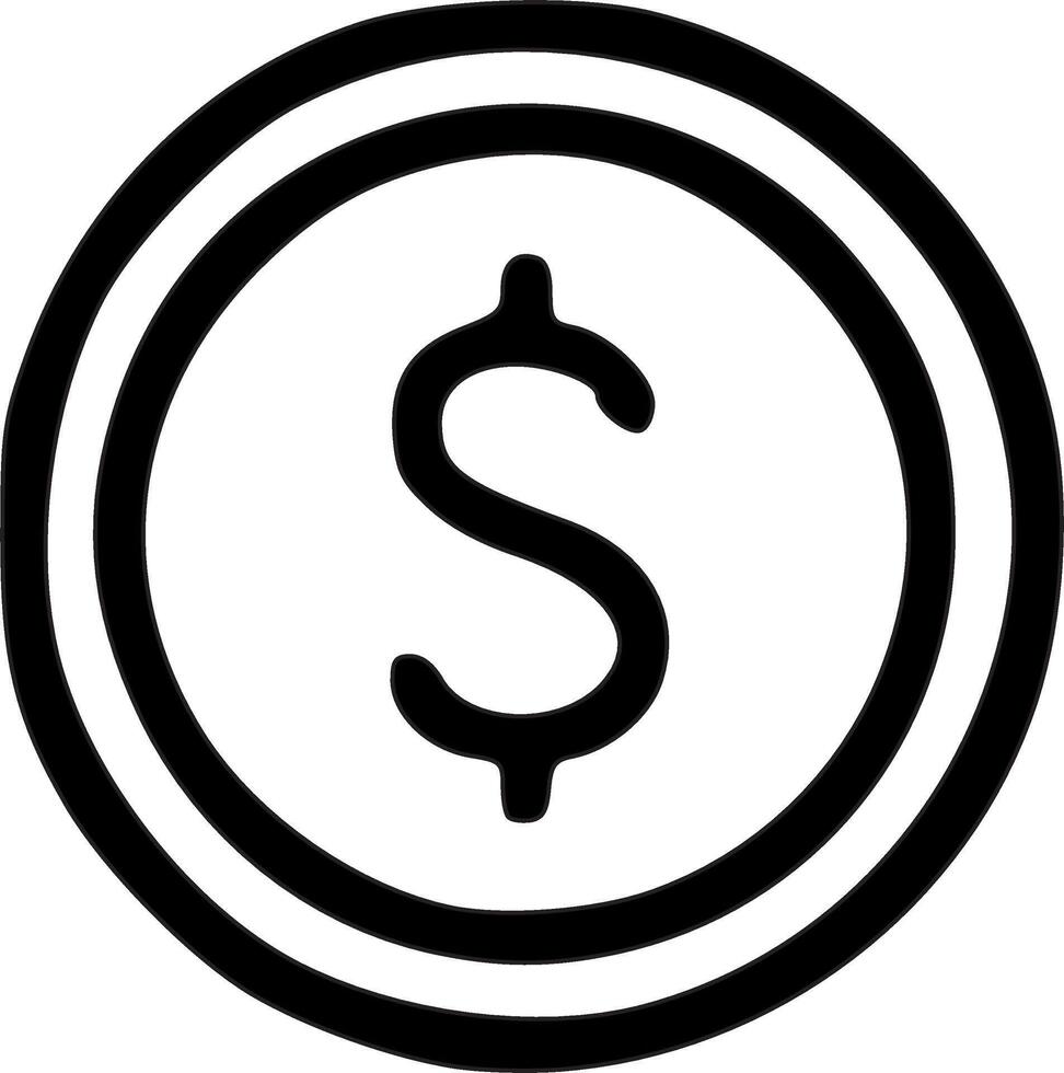 A black and white icon of a dollar sign vector