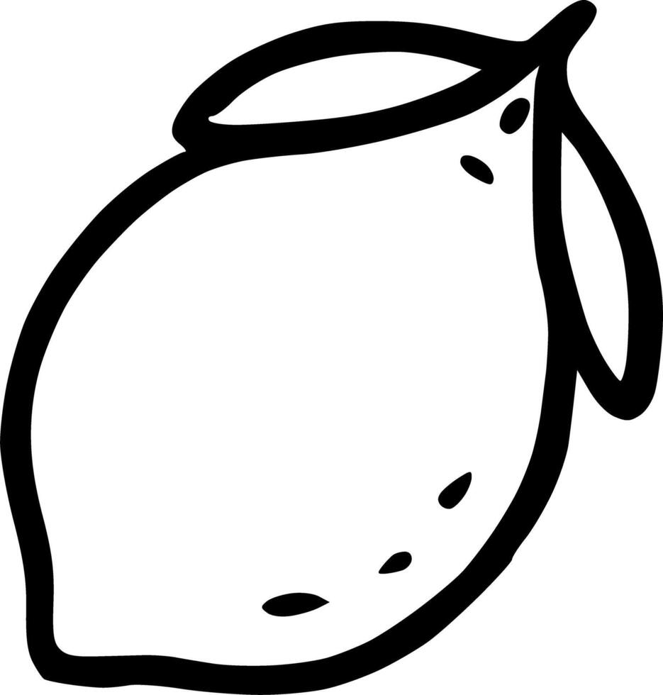 A lemon is drawn in black and white vector