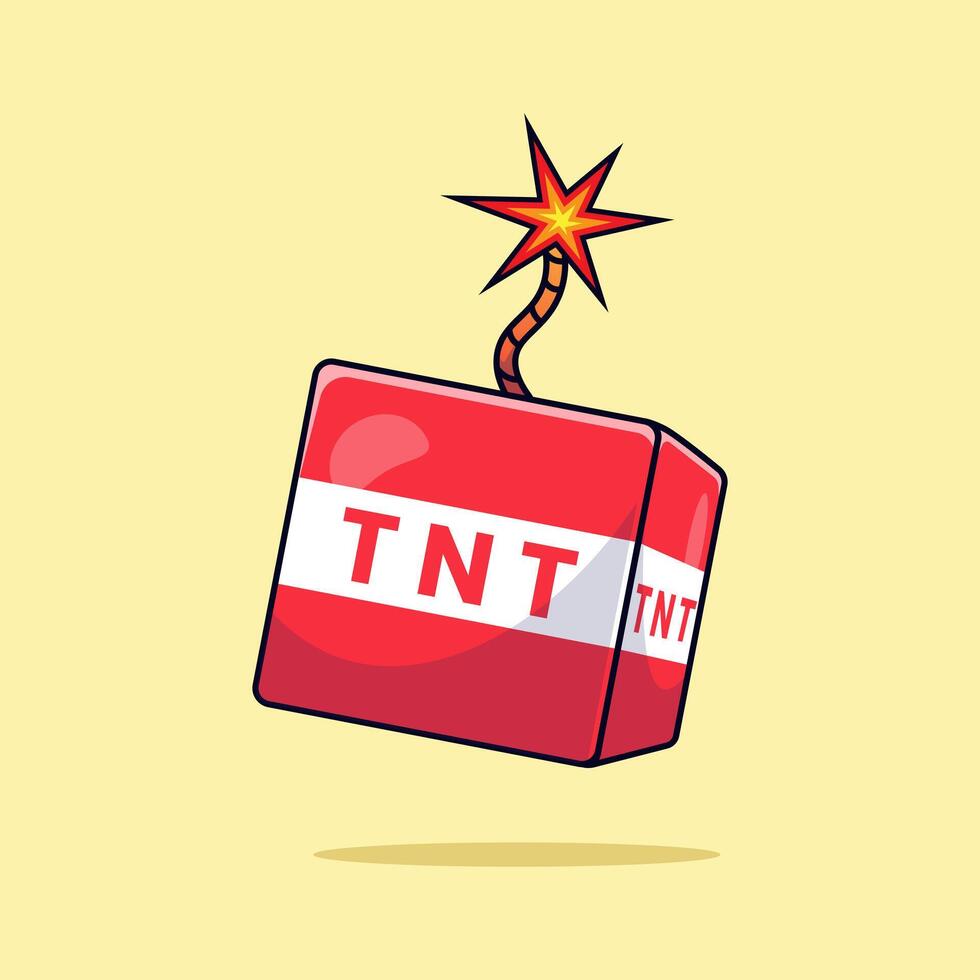 Flat cartoon tnt dynamite bomb with danger explosion illustration isolated on background vector
