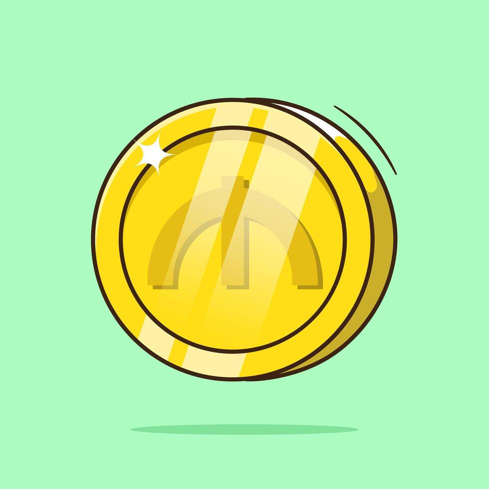 Flat cartoon of Azerbaijan golden coin currency symbol icon illustration isolated. Manat gold coin vector