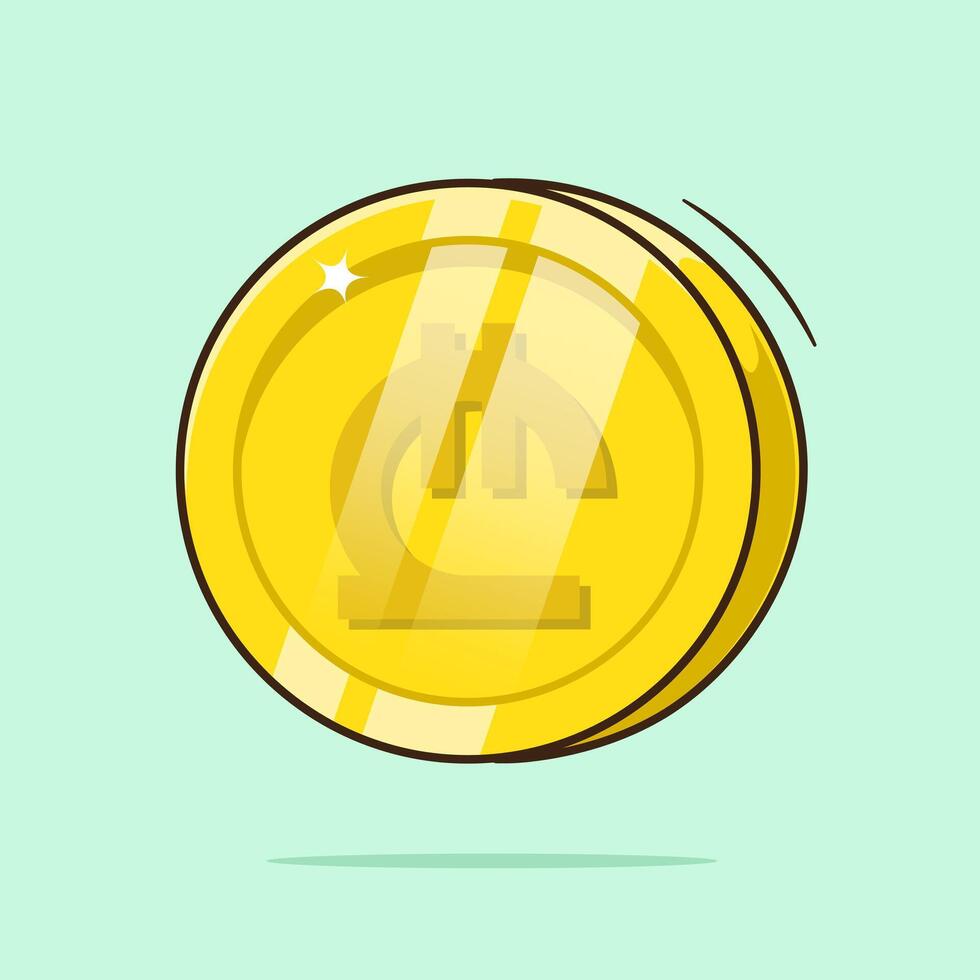 Cute Georgian gold money currency symbol on coin illustration art cartoon . Georgian Lari gold coin. vector