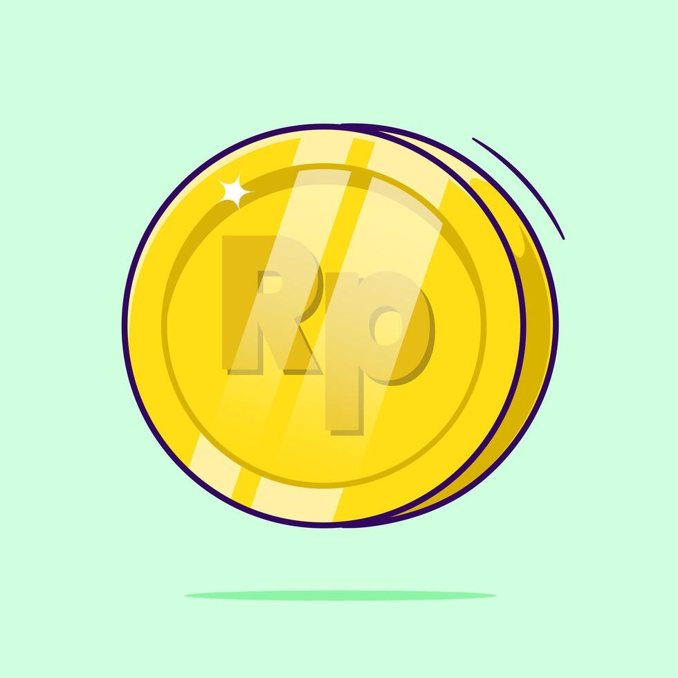 Indonesian rupiah gold coin currency symbol icon cartoon illustration object. Rupiah gold coin vector