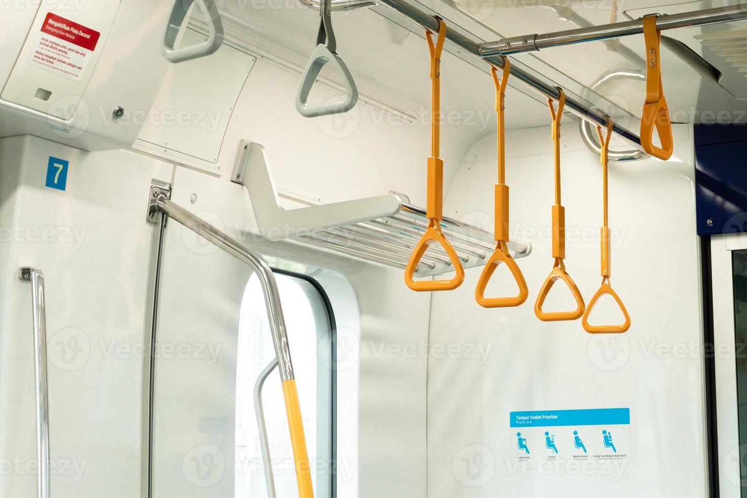 Empty handrails inside a modern train. After edits. photo
