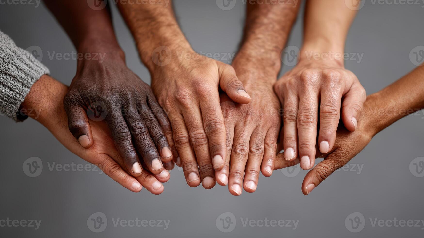 Diverse hands joined together in unity and support photo