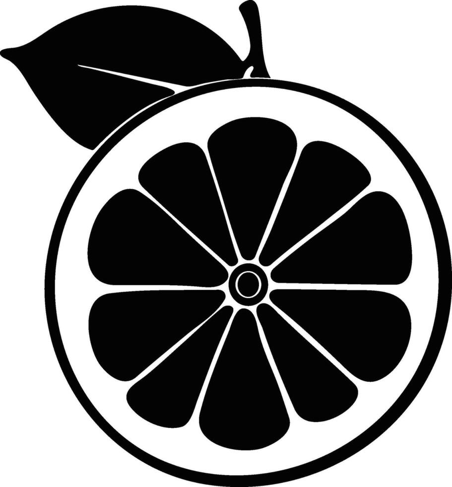 A lemon slice with a leaf silhouette icon. vector