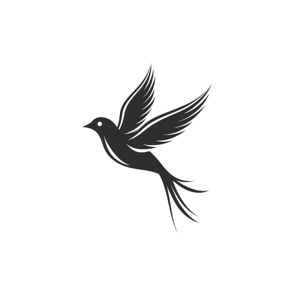 Black bird with long tail feathers flying in the air vector