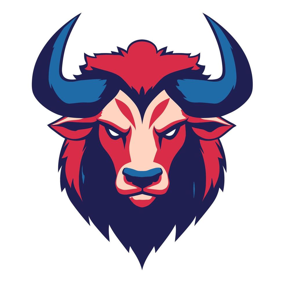 The head of an angry buffalo is shown on a white background vector